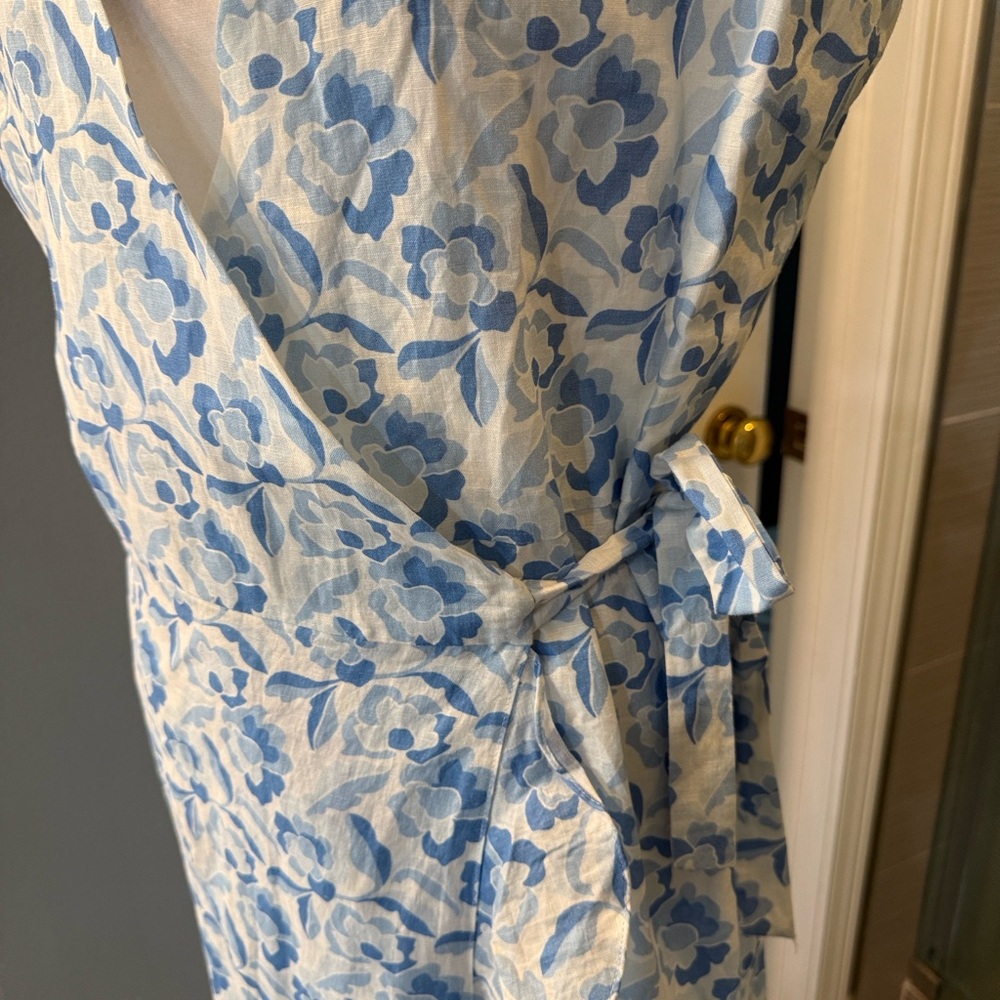 J McLaughlin Cerise Linen Blend Blue and White Floral Maxi Dress Medium - Picture 7 of 11